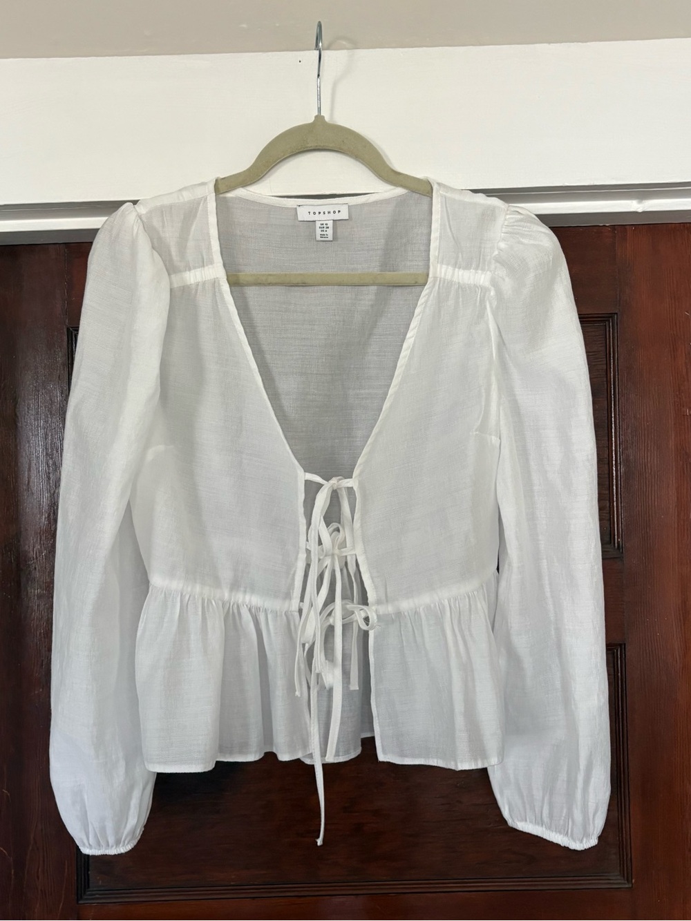 Topshop White Tie-Front Peplum Blouse